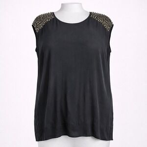 Club Monaco Studded Silk Sleeveless Top Size 12 Maximalist Vegas Party Punk Rock